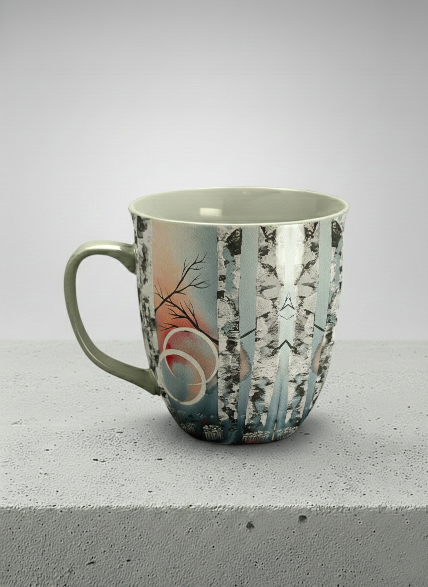 Ronny Mug | Rings of Light left view mug with sun and tree, and soft pastel colors design by Renee Pupetz - Gallery By Inhesion