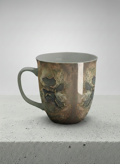 ronny Mug | Memories of The Soul left view mug featuring abstract earth tones and natural patterns by Mersedes Mein - Gallery By Inhesion
