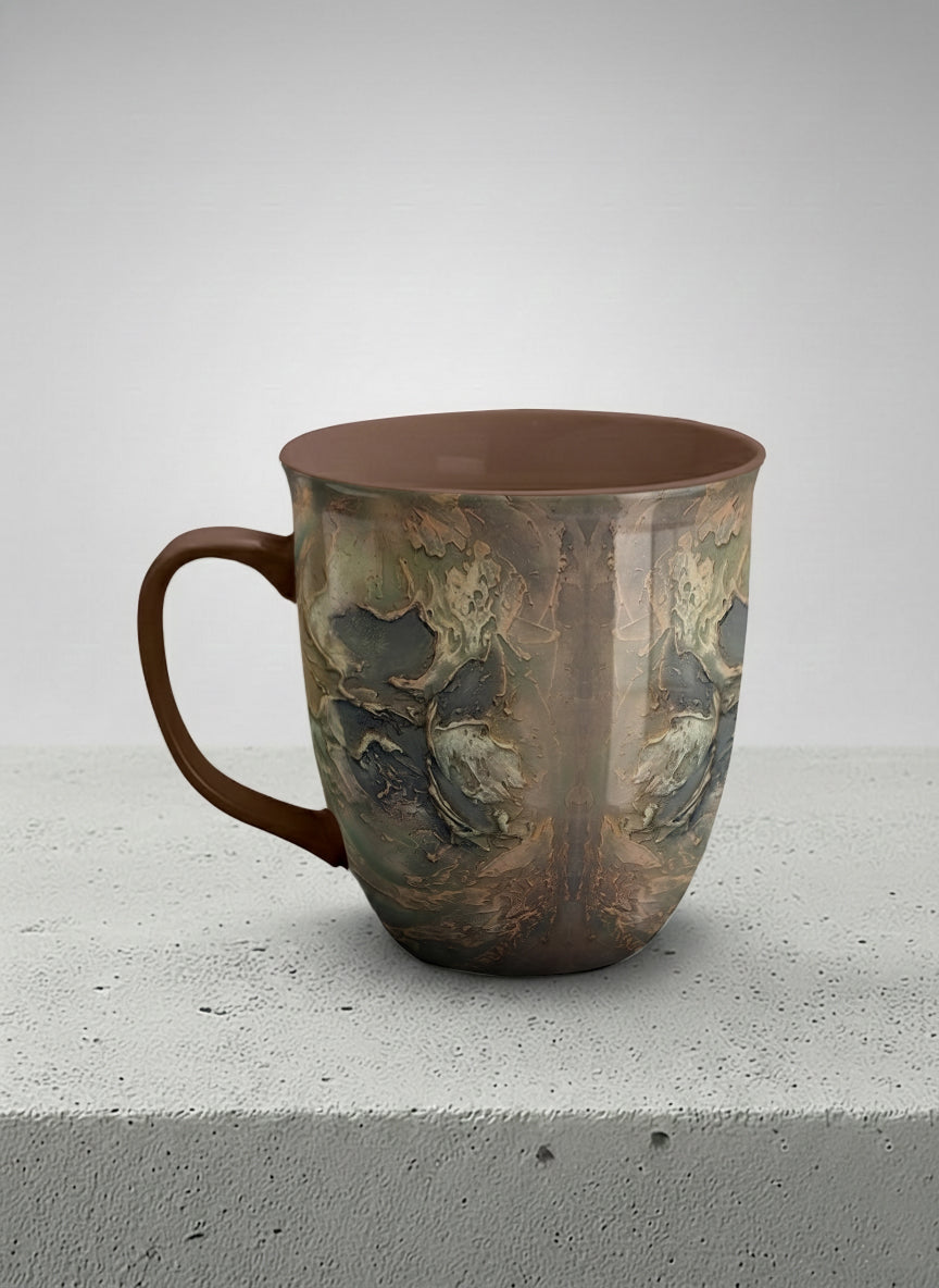 Ronny Mug | Memories of The Soul left view mug featuring abstract earth tones and natural patterns by Mersedes Mein - Gallery By Inhesion