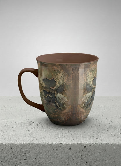 Ronny Mug | Memories of The Soul left view mug featuring abstract earth tones and natural patterns by Mersedes Mein - Gallery By Inhesion