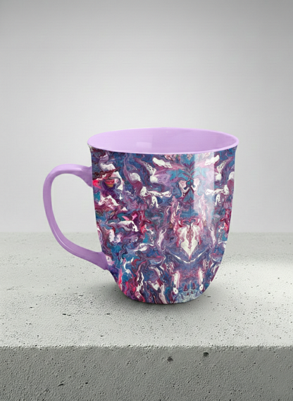 ronny Mug | Blush Bloom left view mug with a vibrant, marbled pattern in pink and blue hues by Renee Pupetz - Gallery By Inhesion