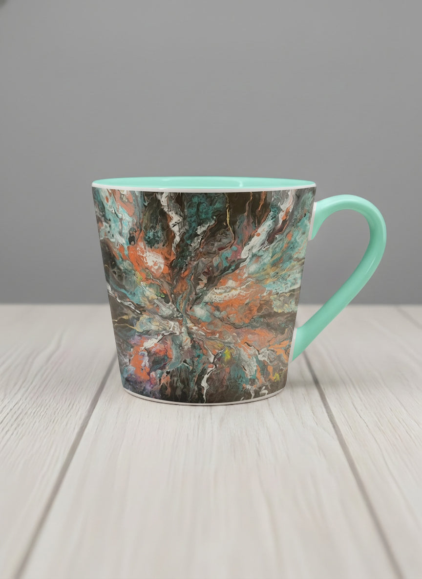 Conical Mug | Winged Light mug showing a fluid art painting with swirling, multicolored design by Renee Pupetz - Gallery By Inhesion