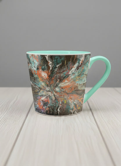 Conical Mug | Winged Light mug showing a fluid art painting with swirling, multicolored design by Renee Pupetz - Gallery By Inhesion