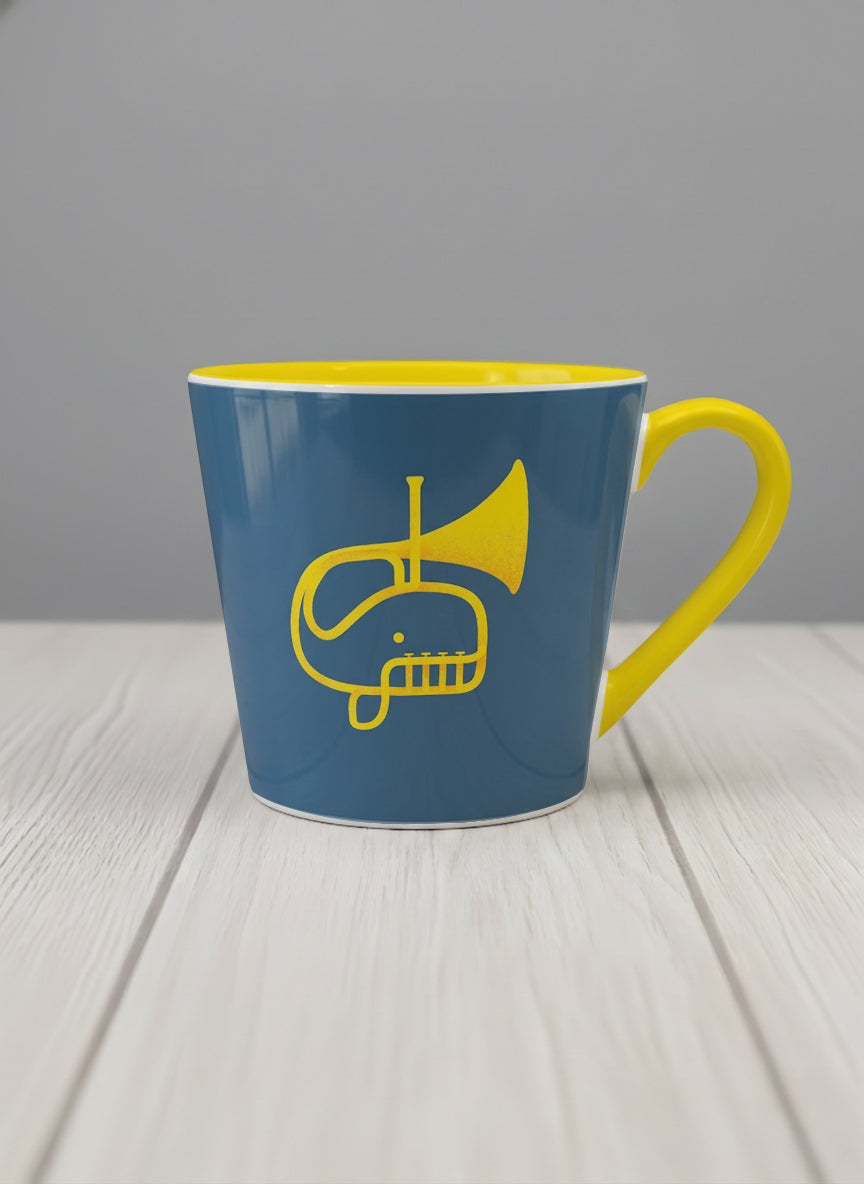 Conical Mug | Whale Song mug with a simple, bold yellow whale illustration by Tang Yau Hoong - Gallery By Inhesion