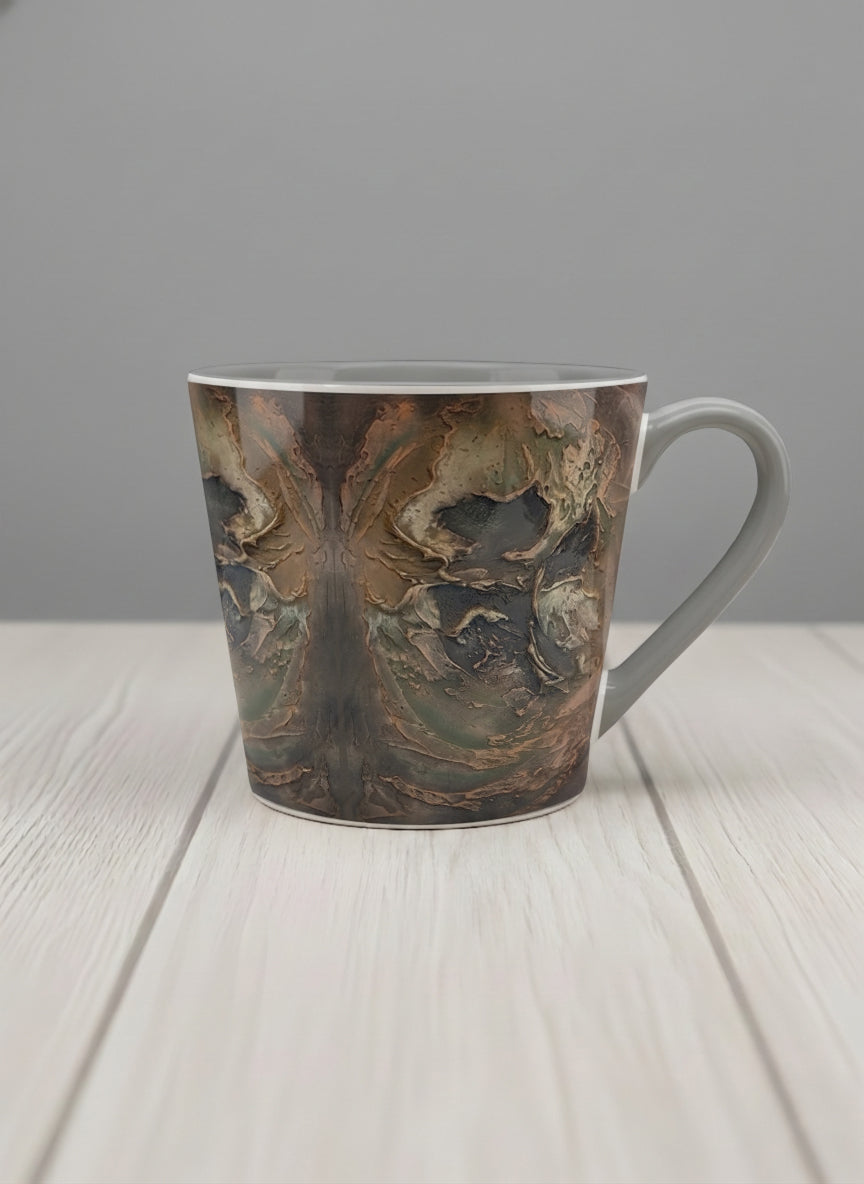 COnical Mug | Memories of The Soul mug featuring abstract earth tones and natural patterns by Mersedes Mein - Gallery By Inhesion
