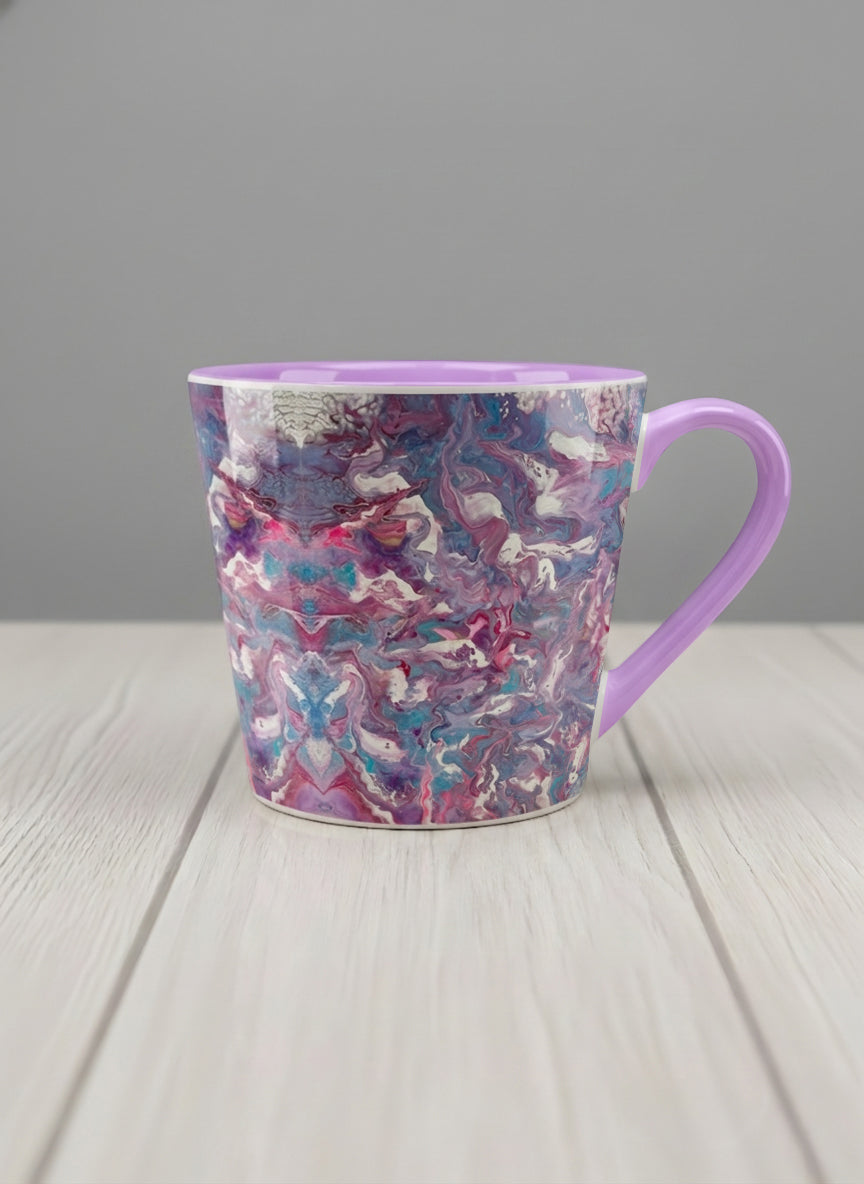 Conical Mug | Blush Bloom mug with a vibrant, marbled pattern in pink and blue hues by Renee Pupetz - Gallery By Inhesion