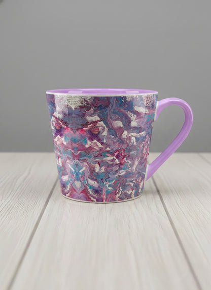 Conical Mug | Blush Bloom mug with a vibrant, marbled pattern in pink and blue hues by Renee Pupetz - Gallery By Inhesion