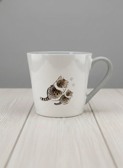 conical mug | By Your Side mug with two cats and paw prints, by Hyun Jung Cho- Gallery By Inhesion