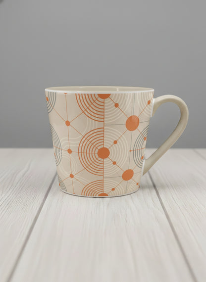Conical Mug | Entangled Terracotta Web mug, orange geometric circle pattern, cream finish, by Alan CL Lee - Gallery By Inhesion
