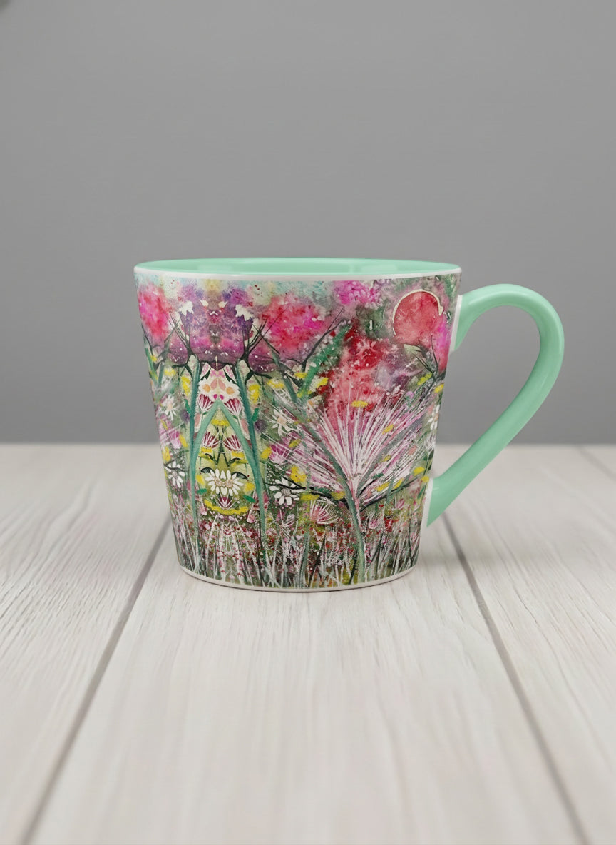 Conical Mug | Garden Mantra mug with a vibrant floral design and colorful abstract pattern by Renee Pupetz - Gallery By Inhesion
