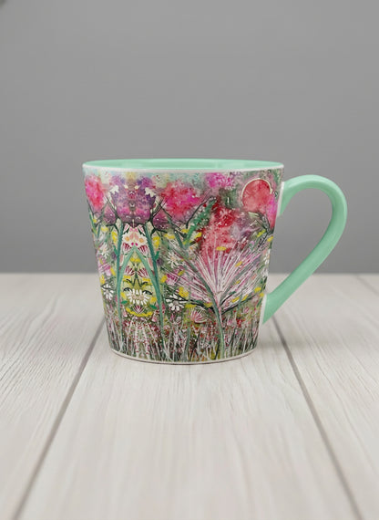Conical Mug | Garden Mantra mug with a vibrant floral design and colorful abstract pattern by Renee Pupetz - Gallery By Inhesion