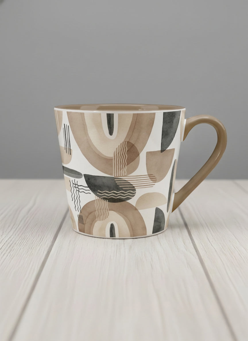 Conical Mug | Organic Shades mug, earthy beige and charcoal abstract shapes, cream interior, olive handle, by Alan CL Lee - Gallery By Inhesion