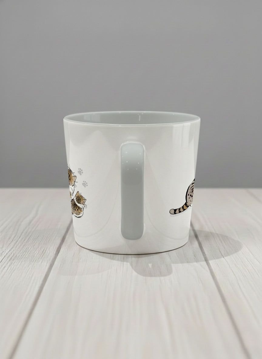 conical mug | By Your Side side view mug with two cats and paw prints, by Hyun Jung Cho- Gallery By Inhesion