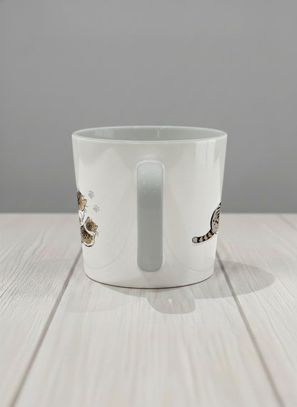 conical mug | By Your Side side view mug with two cats and paw prints, by Hyun Jung Cho- Gallery By Inhesion
