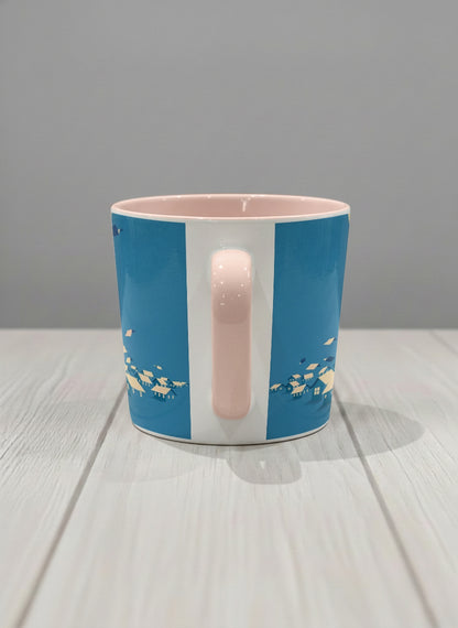 Conical Mug | House of Wings side view mug with whimsical house roof flying over a night cityscape by Tang Yau Hoong - Gallery By Inhesion