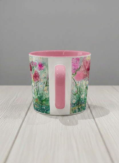 Conical Mug | Nature’s waking up side view mug shows a floral design with colorful blossoms and lush greenery by Renee Pupetz - Gallery By Inhesion