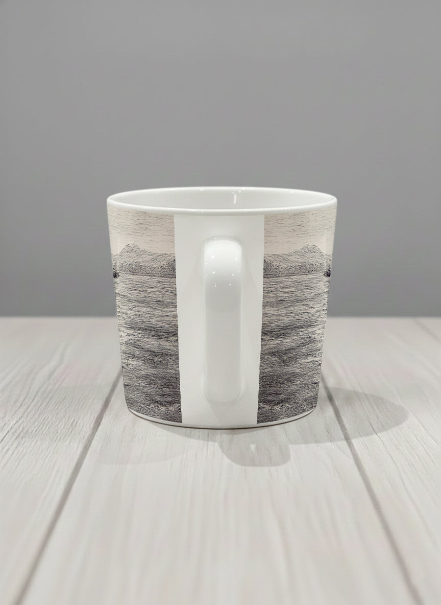 Conical Mug | Shimmering Passage side view mug showing a pen drawing Star Ferry in Hong Kong by Samuel Kwok - Gallery By Inhesion