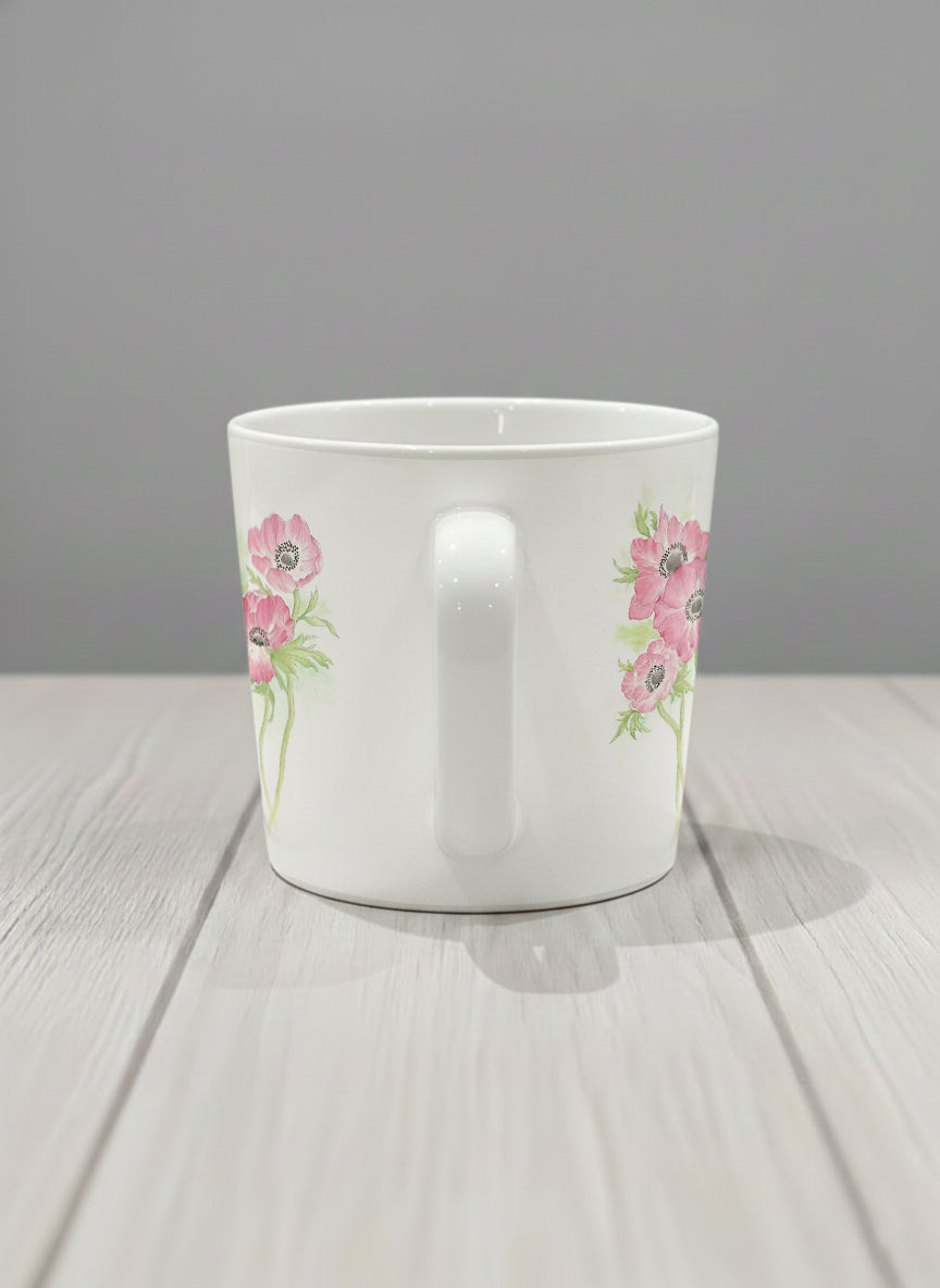 Conical Mug | Dancing in Spring side view mug showing delicate pink flowers by Alice Wong - Gallery By Inhesion