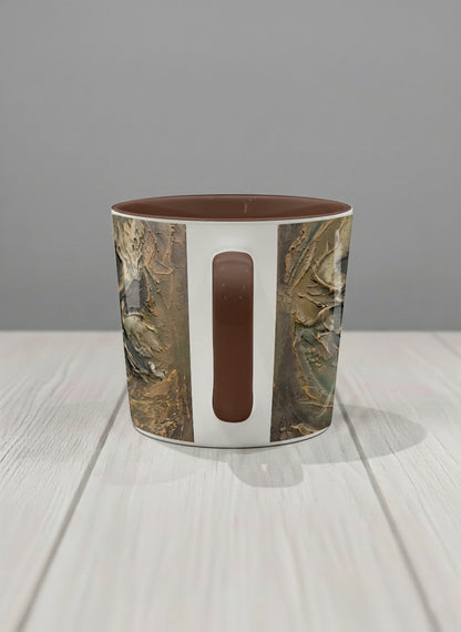 conical Mug | Memories of The Soul side view mug featuring abstract earth tones and natural patterns by Mersedes Mein - Gallery By Inhesion