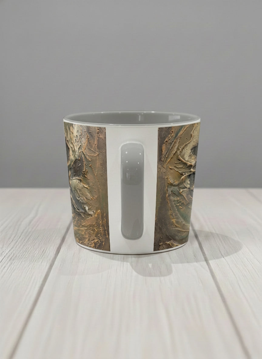 conical Mug | Memories of The Soul side view mug featuring abstract earth tones and natural patterns by Mersedes Mein - Gallery By Inhesion