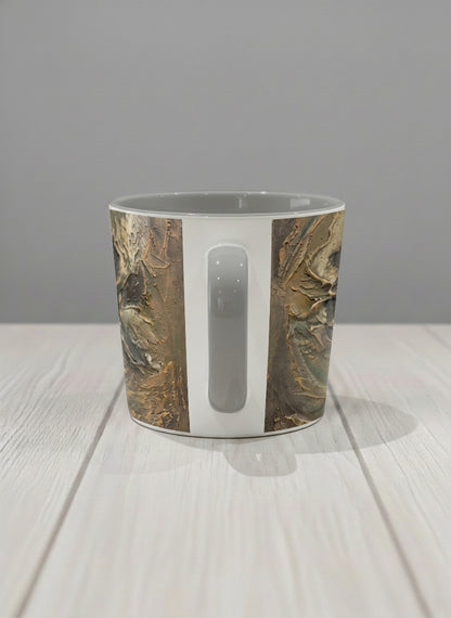 conical Mug | Memories of The Soul side view mug featuring abstract earth tones and natural patterns by Mersedes Mein - Gallery By Inhesion