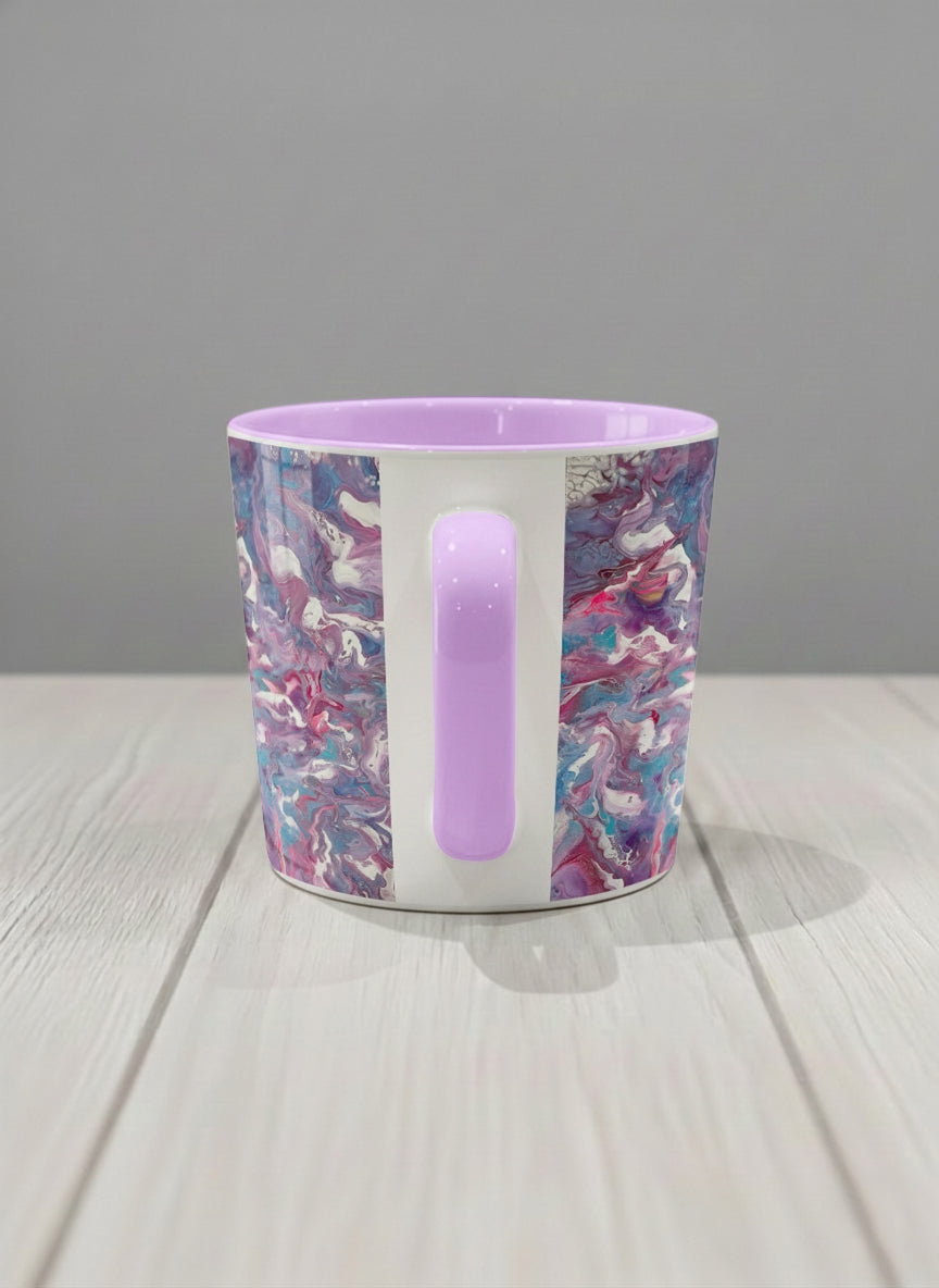 Conical Mug | Blush Bloom side view mug with a vibrant, marbled pattern in pink and blue hues by Renee Pupetz - Gallery By Inhesion