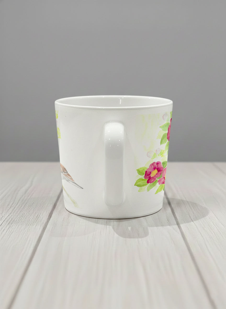 Conical mug | Joy Upon the Blossoming Branch ceramic side view mug front view