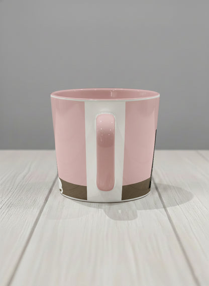 Conical Mug | Korean Beauty & Felines side view mug cats by ornate black lacquer cabinet with floral carvings, blush pink interior, by Hyun Jung Cho