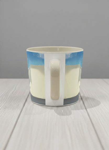 Conical Mug | The Secret Passage side view mug showing a colorful street scene with a girl walking in a vibrant alley by Samuel Kwok - Gallery By Inhesion