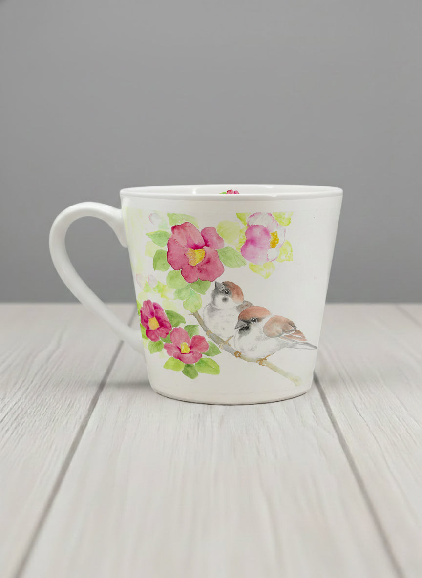 Conical mug | Joy Upon the Blossoming Branch ceramic left view mug front view