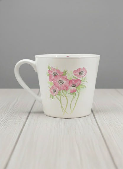 Conical Mug | Dancing in Spring left view mug showing delicate pink flowers by Alice Wong - Gallery By Inhesion