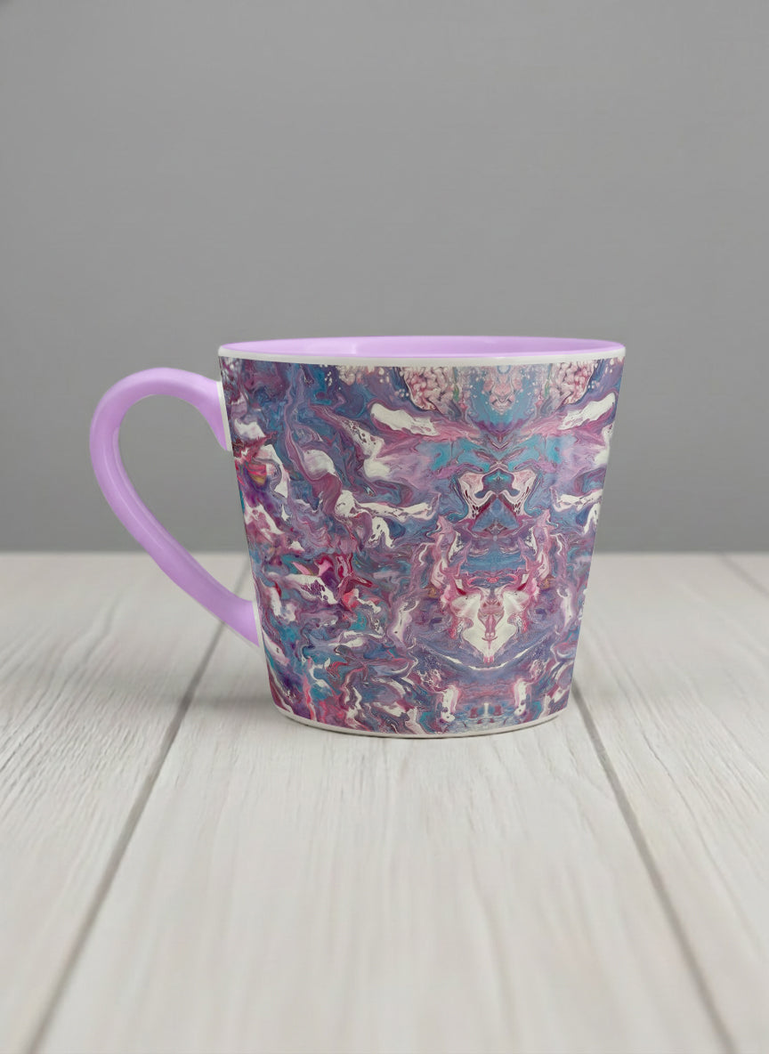 Conical Mug | Blush Bloom left view mug with a vibrant, marbled pattern in pink and blue hues by Renee Pupetz - Gallery By Inhesion