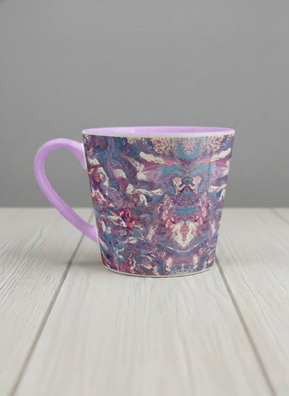 Conical Mug | Blush Bloom left view mug with a vibrant, marbled pattern in pink and blue hues by Renee Pupetz - Gallery By Inhesion