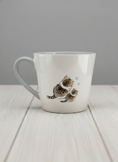 conical mug | By Your Side left view mug with two cats and paw prints, by Hyun Jung Cho- Gallery By Inhesion