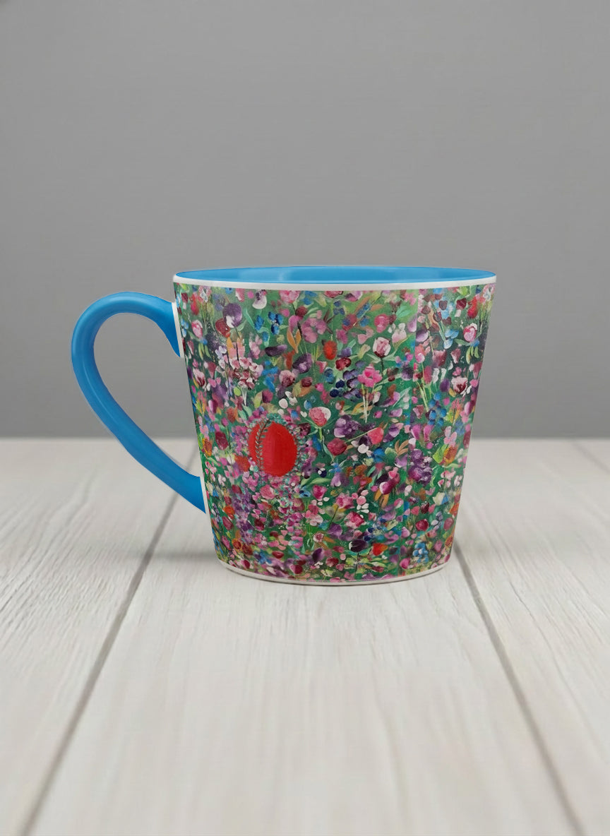 Conical Mug | Eye Candy left view mug showing vibrant floral patterns design by Renee Pupetz - Gallery By Inhesion