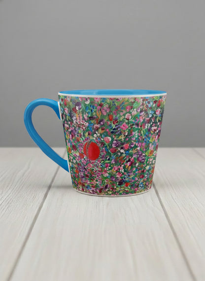Conical Mug | Eye Candy left view mug showing vibrant floral patterns design by Renee Pupetz - Gallery By Inhesion